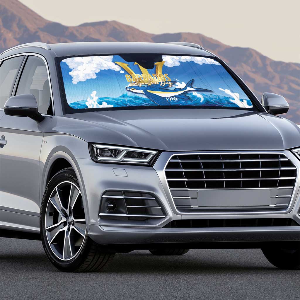 Barbados Independence Day Auto Sun Shade Gold Trident and Flying Fish - Wonder Print Shop