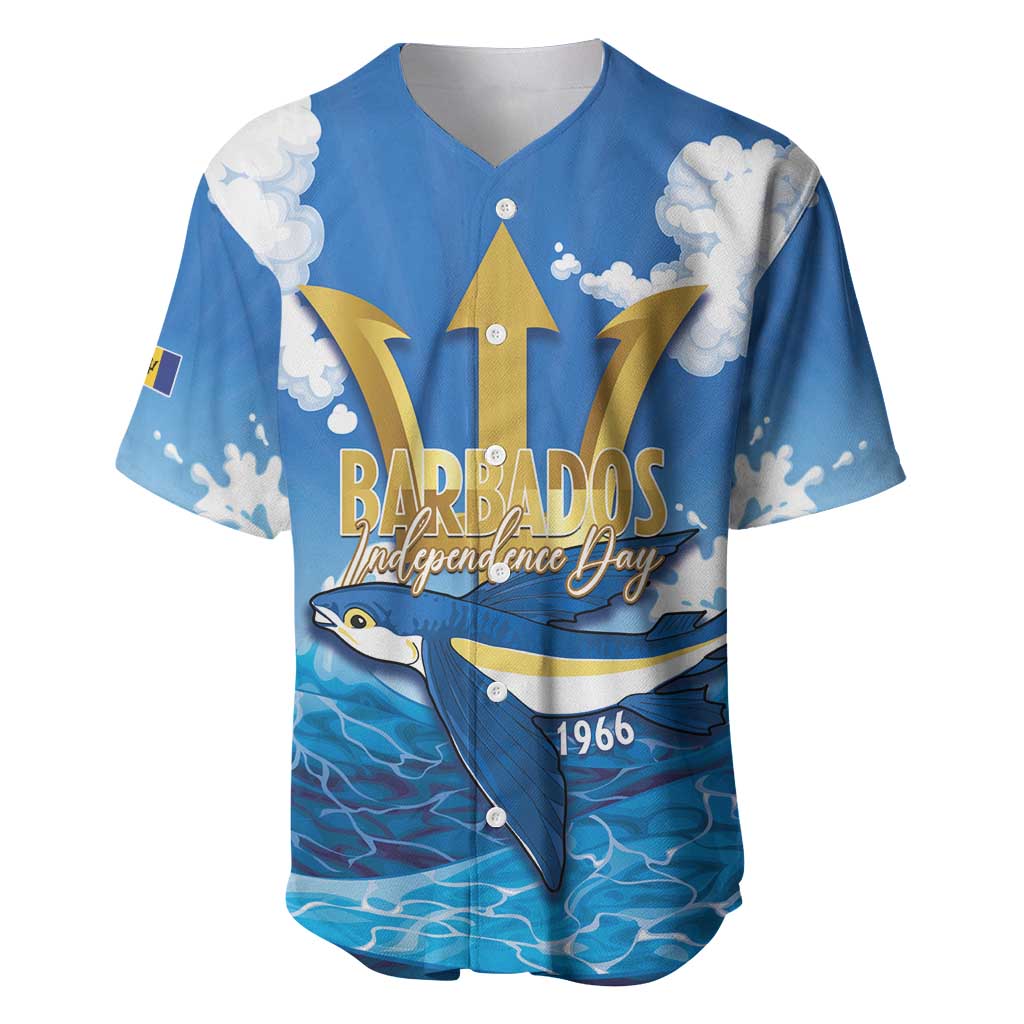 Barbados Independence Day Baseball Jersey Gold Trident and Flying Fish - Wonder Print Shop