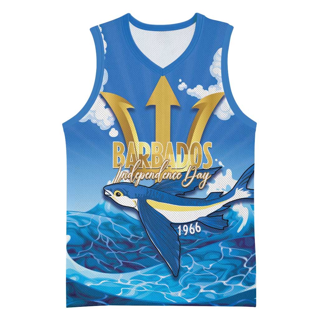 Barbados Independence Day Basketball Jersey Gold Trident and Flying Fish - Wonder Print Shop