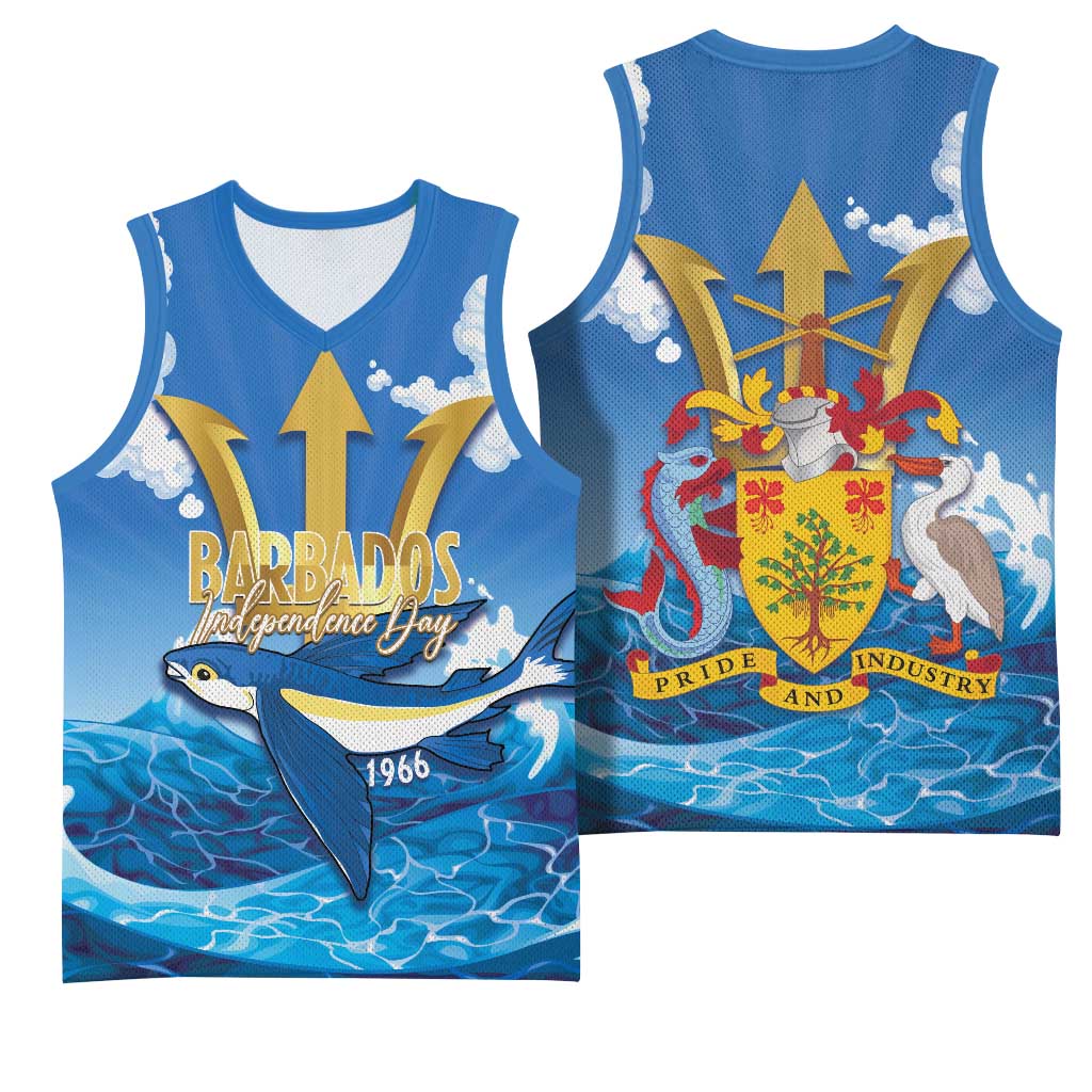 Barbados Independence Day Basketball Jersey Gold Trident and Flying Fish - Wonder Print Shop