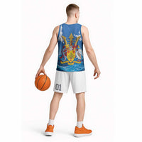 Barbados Independence Day Basketball Jersey Gold Trident and Flying Fish - Wonder Print Shop
