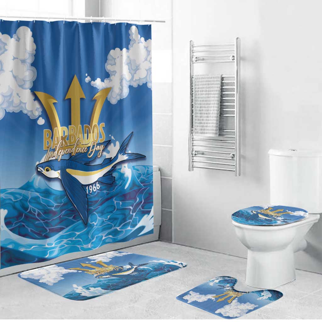 Barbados Independence Day Bathroom Set Gold Trident and Flying Fish - Wonder Print Shop