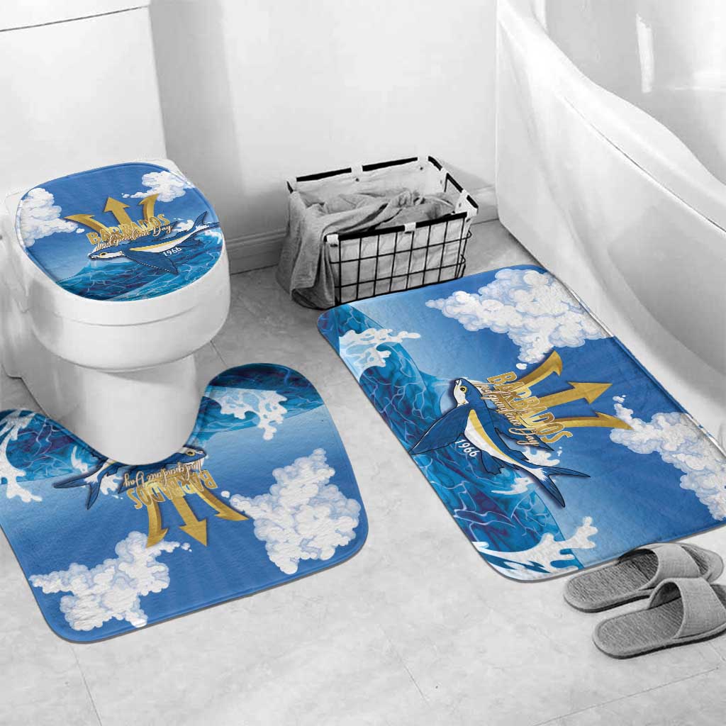 Barbados Independence Day Bathroom Set Gold Trident and Flying Fish - Wonder Print Shop
