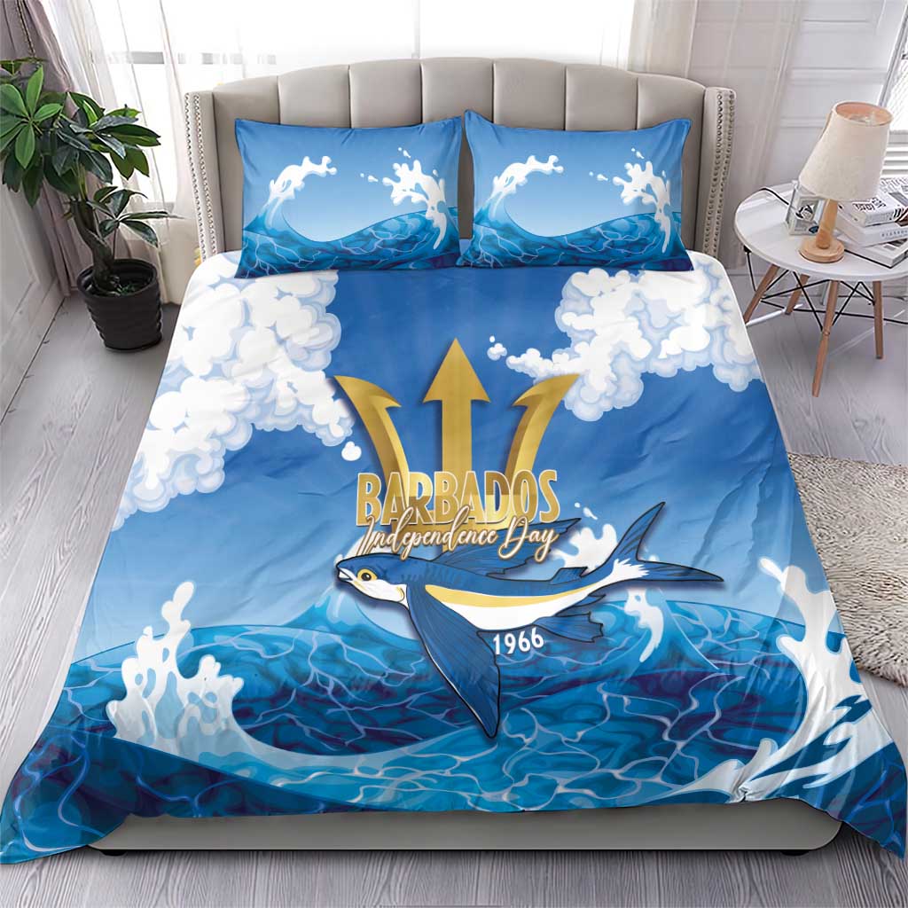 Barbados Independence Day Bedding Set Gold Trident and Flying Fish - Wonder Print Shop