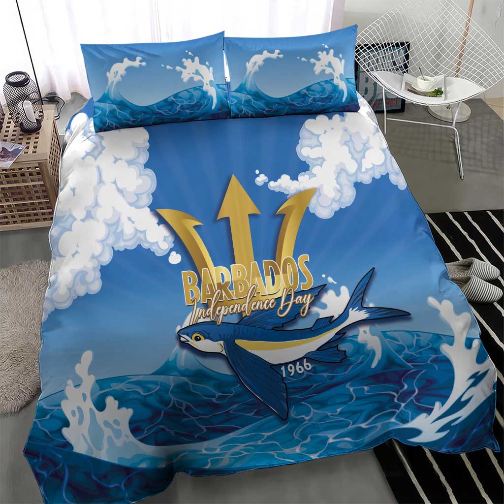 Barbados Independence Day Bedding Set Gold Trident and Flying Fish - Wonder Print Shop