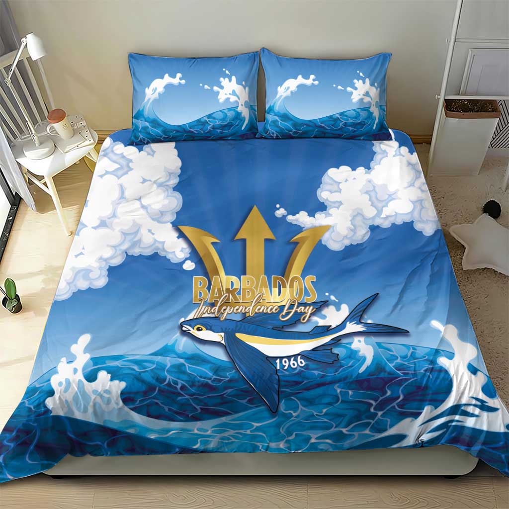 Barbados Independence Day Bedding Set Gold Trident and Flying Fish - Wonder Print Shop
