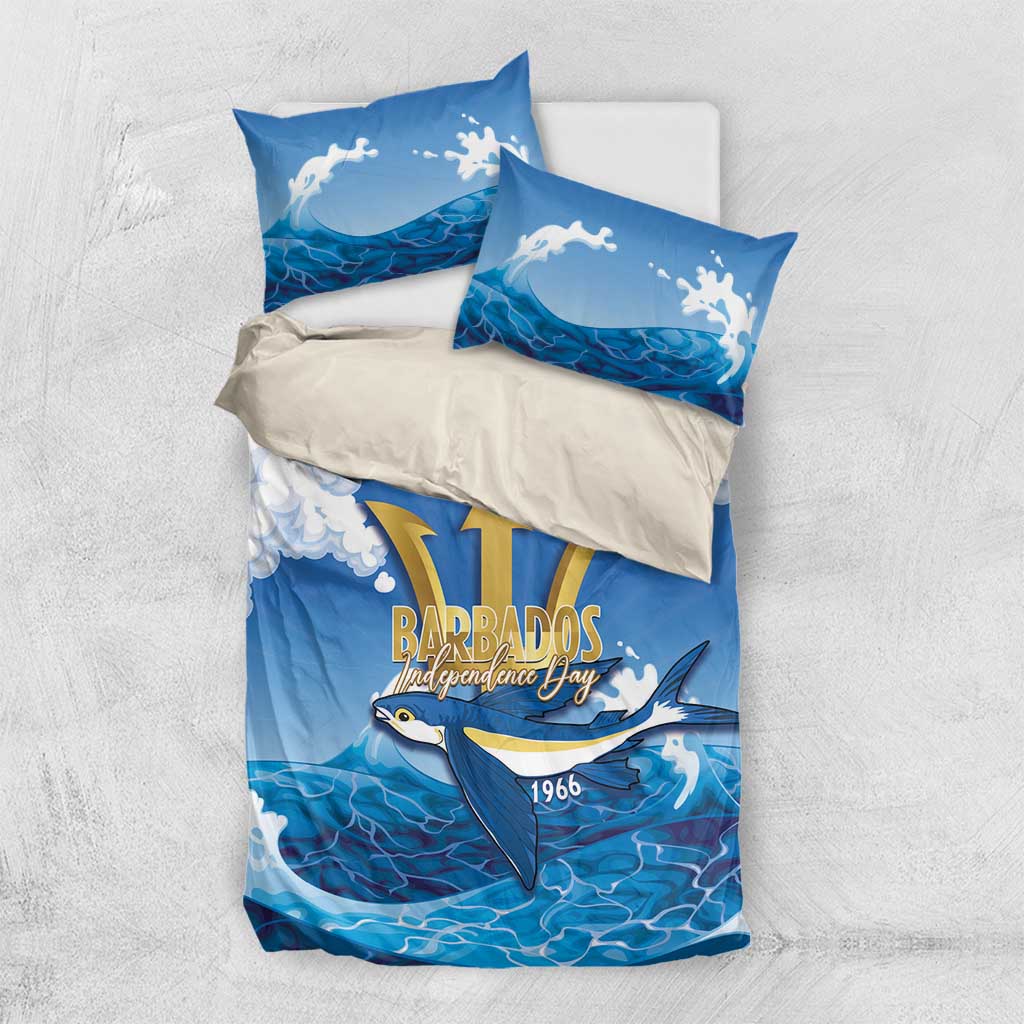 Barbados Independence Day Bedding Set Gold Trident and Flying Fish - Wonder Print Shop