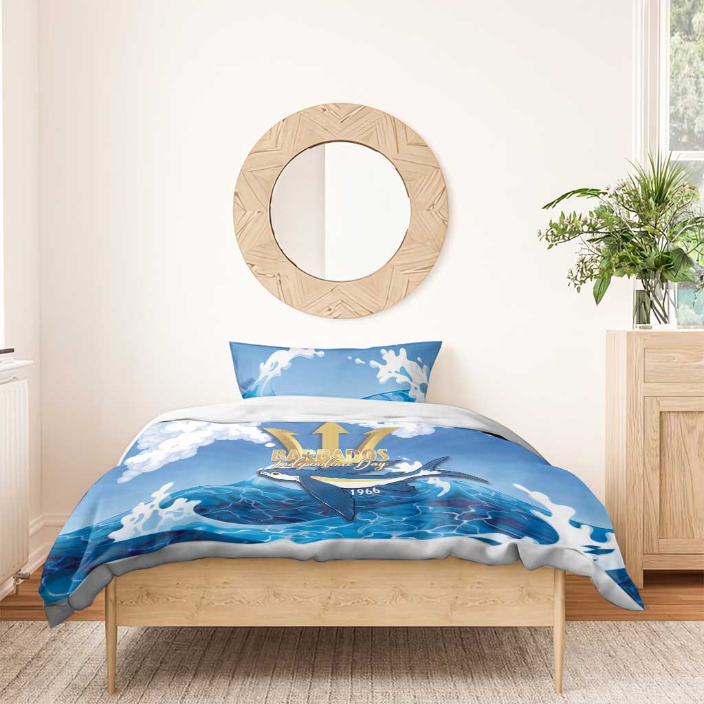 Barbados Independence Day Bedding Set Gold Trident and Flying Fish - Wonder Print Shop
