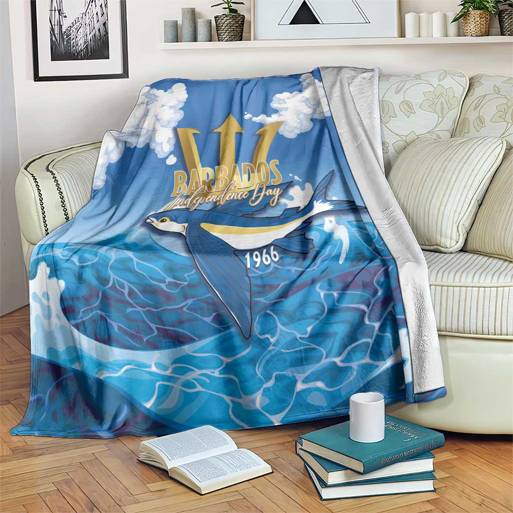 Barbados Independence Day Blanket Gold Trident and Flying Fish - Wonder Print Shop