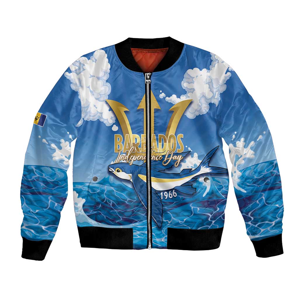 Barbados Independence Day Bomber Jacket Gold Trident and Flying Fish - Wonder Print Shop