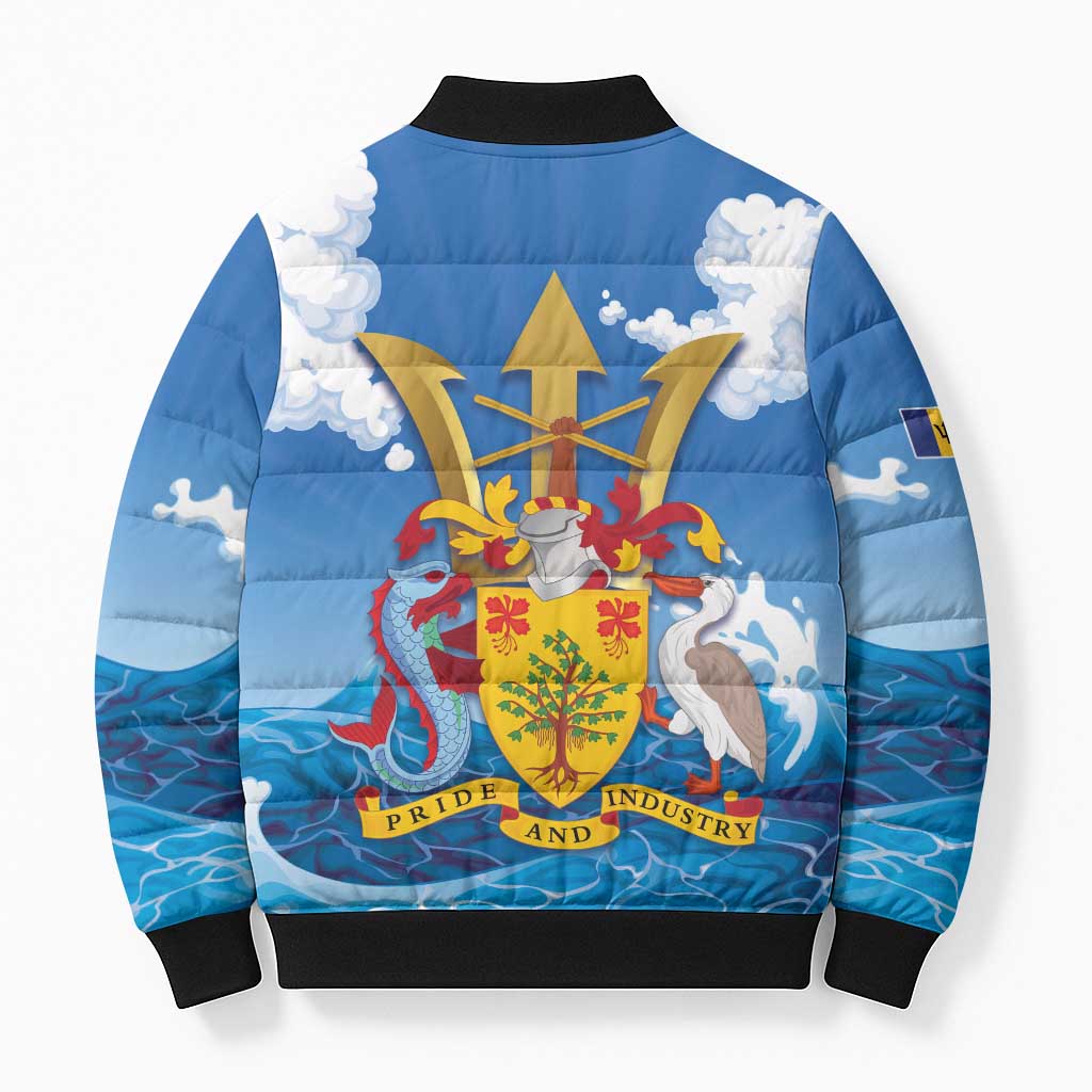 Barbados Independence Day Bomber Puffer Jacket Gold Trident and Flying Fish - Wonder Print Shop