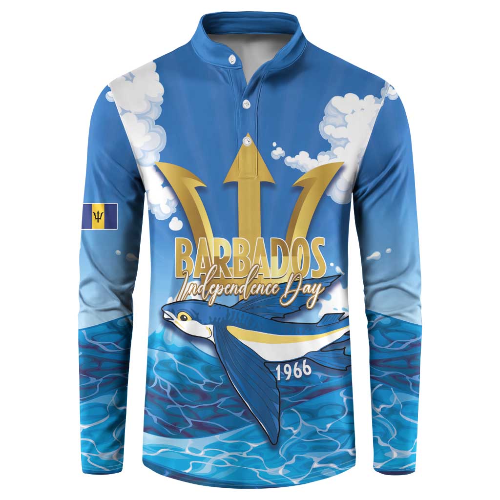 Barbados Independence Day Button Sweatshirt Gold Trident and Flying Fish - Wonder Print Shop