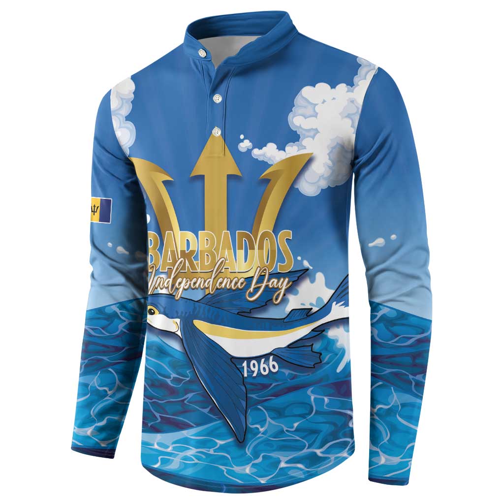 Barbados Independence Day Button Sweatshirt Gold Trident and Flying Fish - Wonder Print Shop