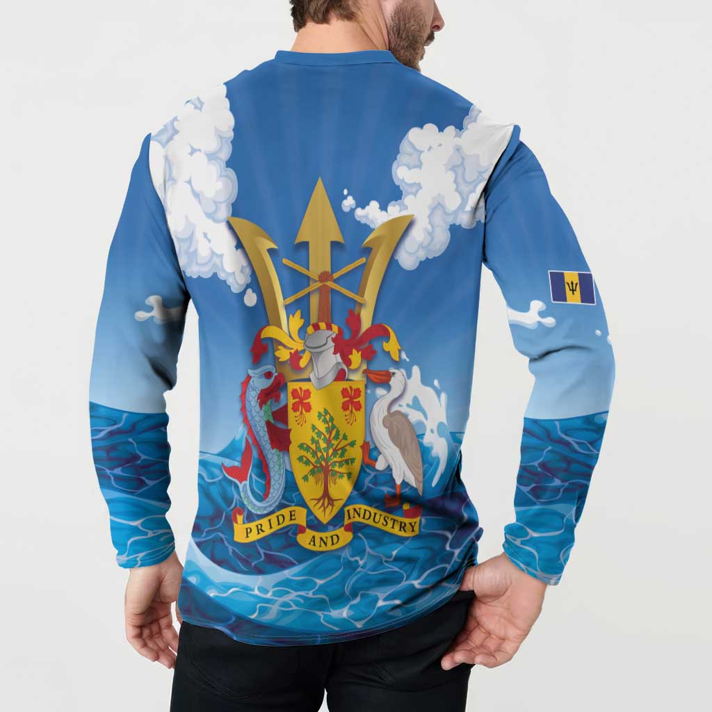 Barbados Independence Day Button Sweatshirt Gold Trident and Flying Fish - Wonder Print Shop