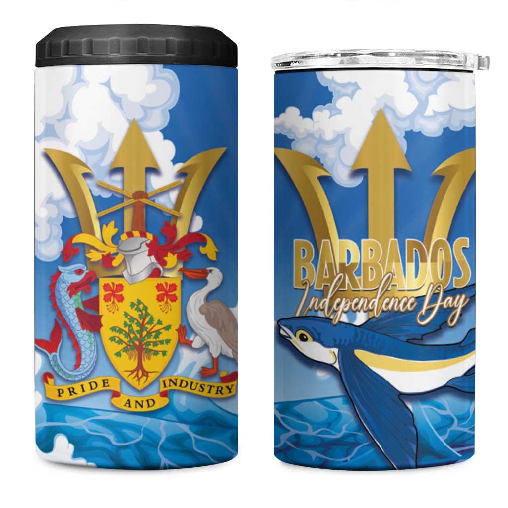 Barbados Independence Day 4 in 1 Can Cooler Tumbler Gold Trident and Flying Fish - Wonder Print Shop