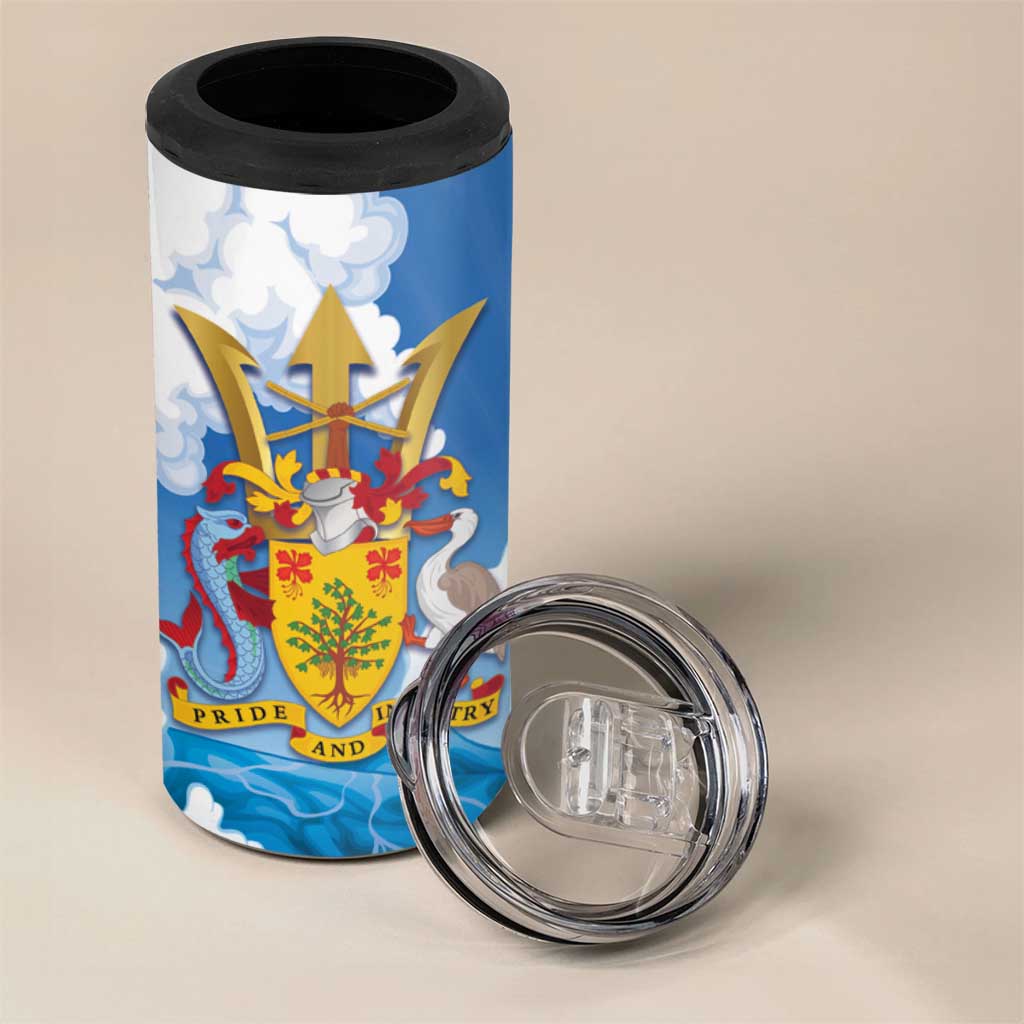 Barbados Independence Day 4 in 1 Can Cooler Tumbler Gold Trident and Flying Fish - Wonder Print Shop