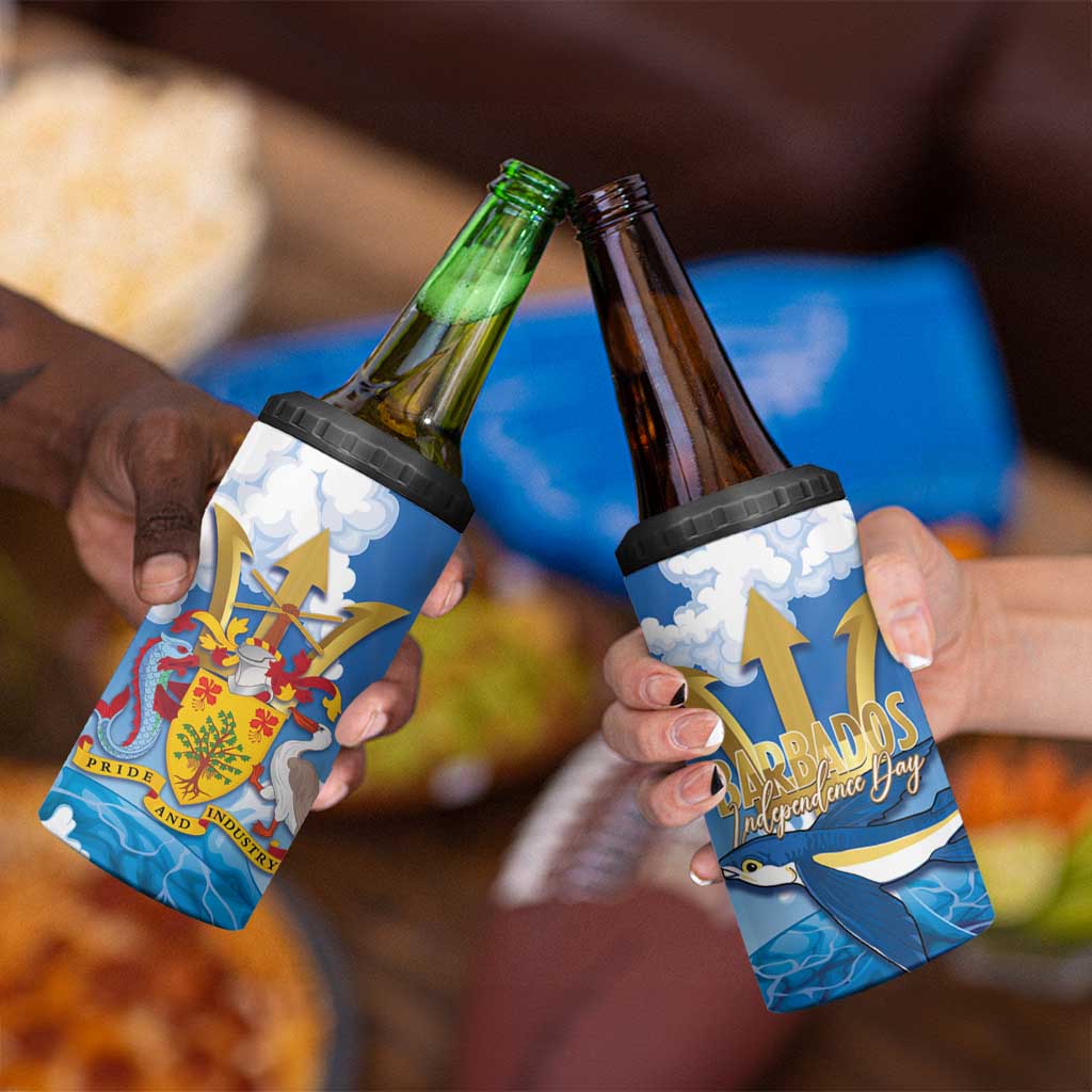 Barbados Independence Day 4 in 1 Can Cooler Tumbler Gold Trident and Flying Fish - Wonder Print Shop