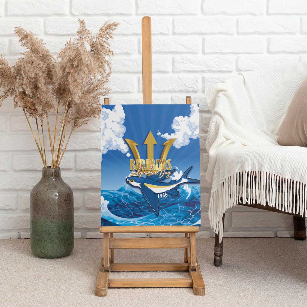 Barbados Independence Day Canvas Wall Art Gold Trident and Flying Fish - Wonder Print Shop