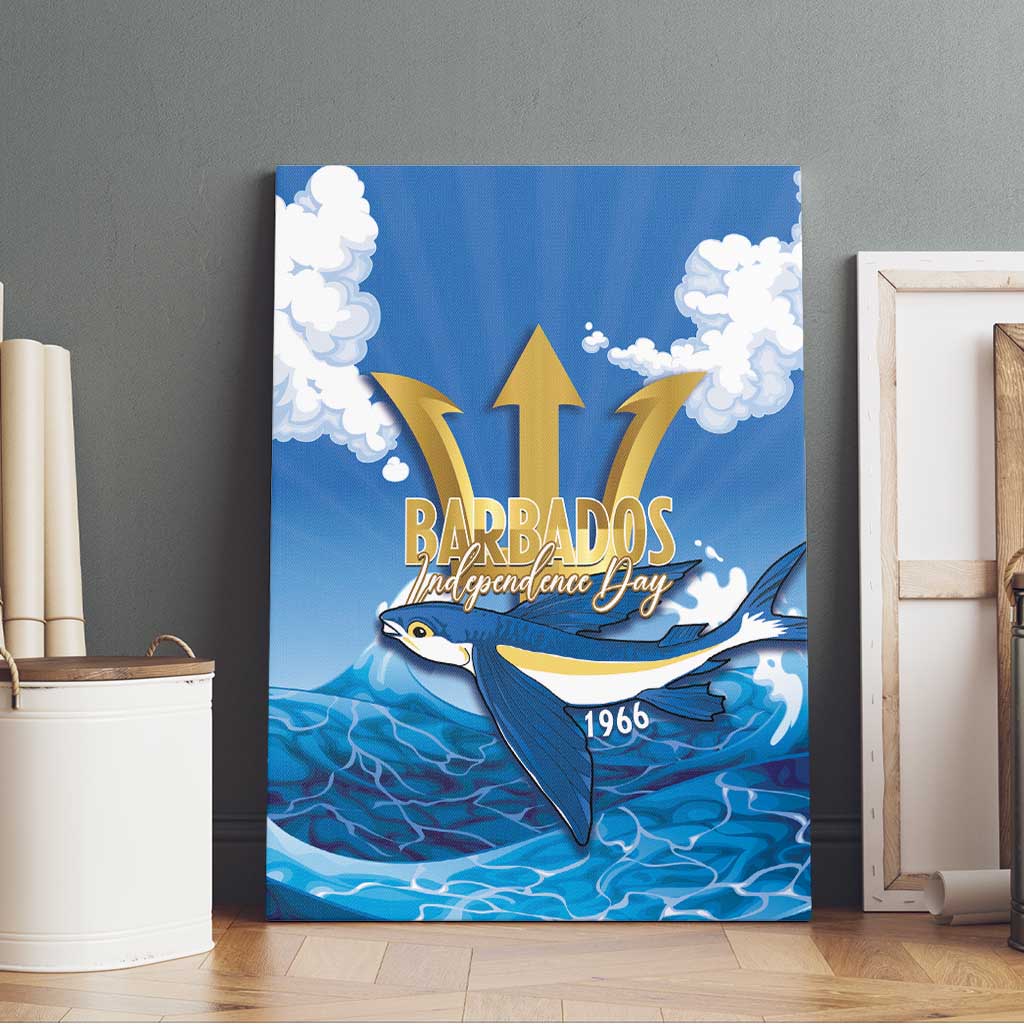 Barbados Independence Day Canvas Wall Art Gold Trident and Flying Fish - Wonder Print Shop