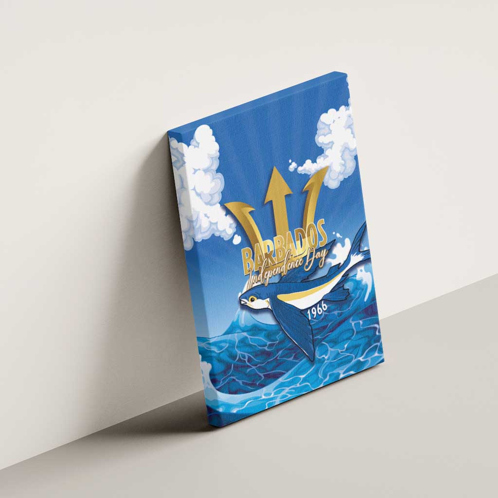 Barbados Independence Day Canvas Wall Art Gold Trident and Flying Fish - Wonder Print Shop