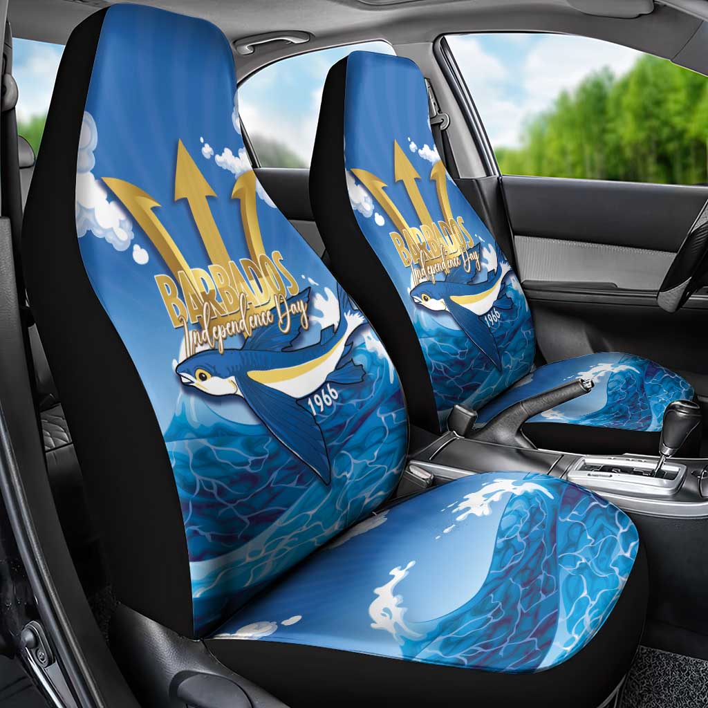 Barbados Independence Day Car Seat Cover Gold Trident and Flying Fish - Wonder Print Shop
