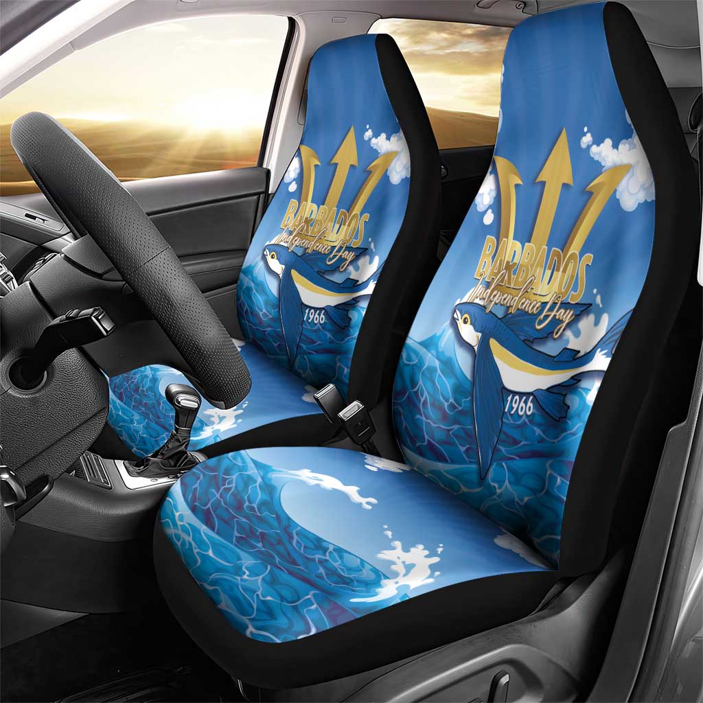 Barbados Independence Day Car Seat Cover Gold Trident and Flying Fish - Wonder Print Shop