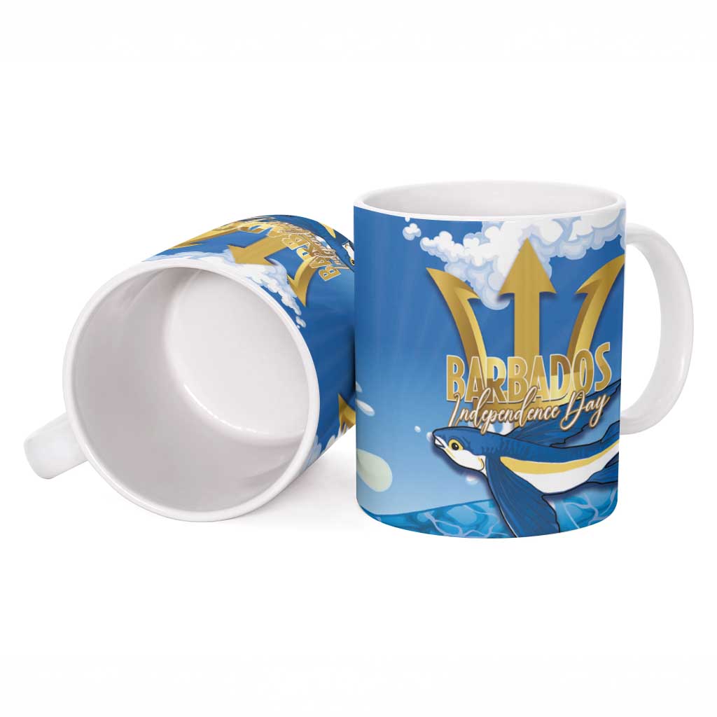 Barbados Independence Day Ceramic Mug Gold Trident and Flying Fish - Wonder Print Shop