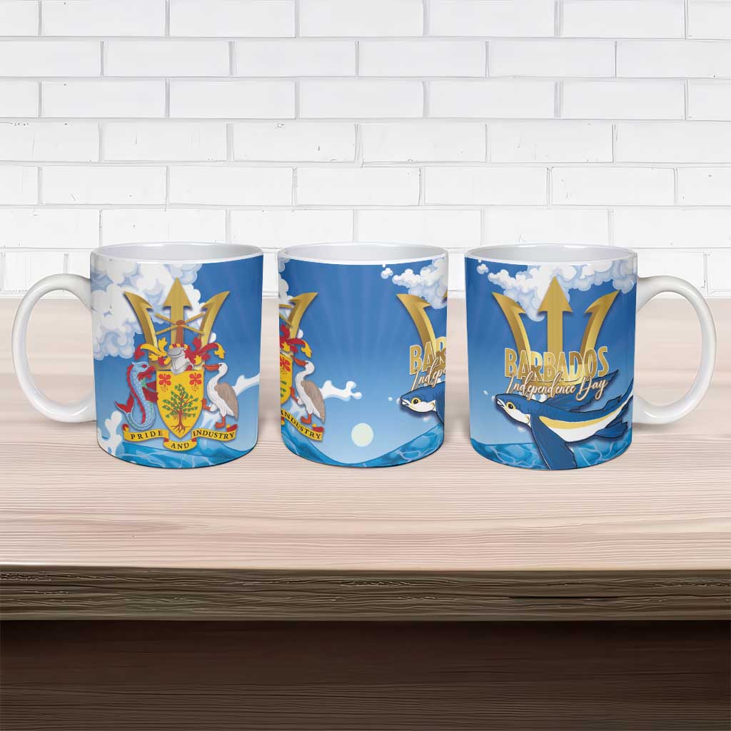 Barbados Independence Day Ceramic Mug Gold Trident and Flying Fish - Wonder Print Shop