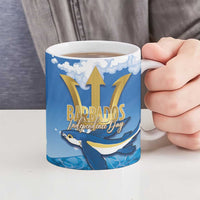 Barbados Independence Day Ceramic Mug Gold Trident and Flying Fish - Wonder Print Shop