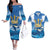 Barbados Independence Day Couples Matching Off The Shoulder Long Sleeve Dress and Hawaiian Shirt Gold Trident and Flying Fish - Wonder Print Shop