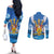 Barbados Independence Day Couples Matching Off The Shoulder Long Sleeve Dress and Long Sleeve Button Shirt Gold Trident and Flying Fish - Wonder Print Shop