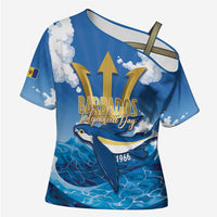 Barbados Independence Day Cross Shoulder Shirt Gold Trident and Flying Fish - Wonder Print Shop