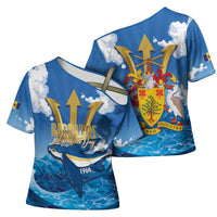 Barbados Independence Day Cross Shoulder Shirt Gold Trident and Flying Fish - Wonder Print Shop