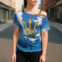 Barbados Independence Day Cross Shoulder Shirt Gold Trident and Flying Fish - Wonder Print Shop