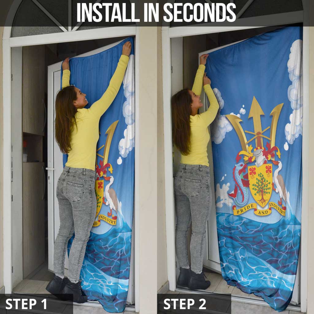 Barbados Independence Day Door Cover Gold Trident and Flying Fish - Wonder Print Shop