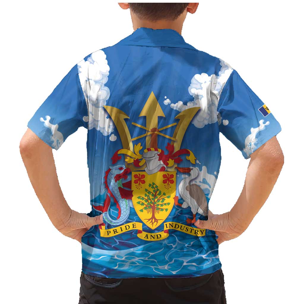 Barbados Independence Day Family Matching Mermaid Dress and Hawaiian Shirt Gold Trident and Flying Fish - Wonder Print Shop