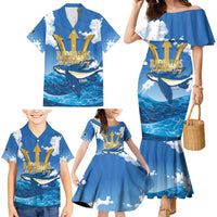 Barbados Independence Day Family Matching Mermaid Dress and Hawaiian Shirt Gold Trident and Flying Fish - Wonder Print Shop