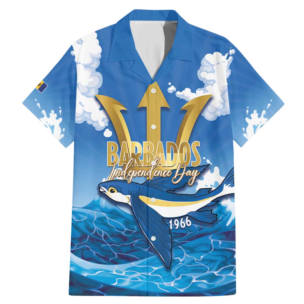 Barbados Independence Day Family Matching Mermaid Dress and Hawaiian Shirt Gold Trident and Flying Fish - Wonder Print Shop