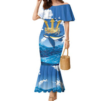 Barbados Independence Day Family Matching Mermaid Dress and Hawaiian Shirt Gold Trident and Flying Fish - Wonder Print Shop