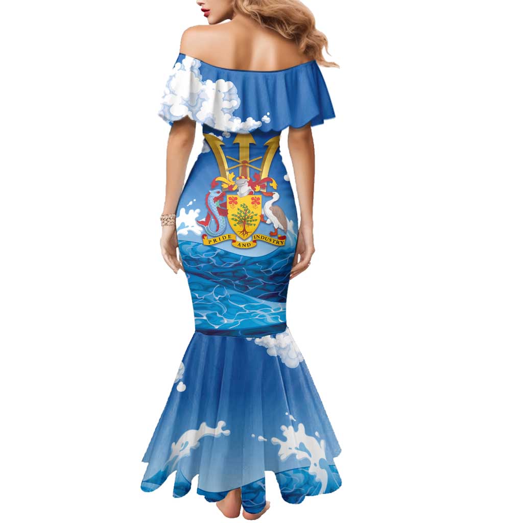 Barbados Independence Day Family Matching Mermaid Dress and Hawaiian Shirt Gold Trident and Flying Fish - Wonder Print Shop