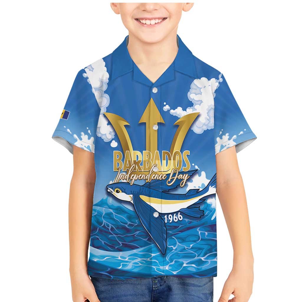 Barbados Independence Day Family Matching Mermaid Dress and Hawaiian Shirt Gold Trident and Flying Fish - Wonder Print Shop