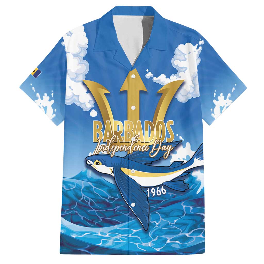 Barbados Independence Day Family Matching Summer Maxi Dress and Hawaiian Shirt Gold Trident and Flying Fish - Wonder Print Shop