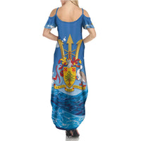Barbados Independence Day Family Matching Summer Maxi Dress and Hawaiian Shirt Gold Trident and Flying Fish - Wonder Print Shop