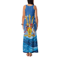 Barbados Independence Day Family Matching Tank Maxi Dress and Hawaiian Shirt Gold Trident and Flying Fish - Wonder Print Shop