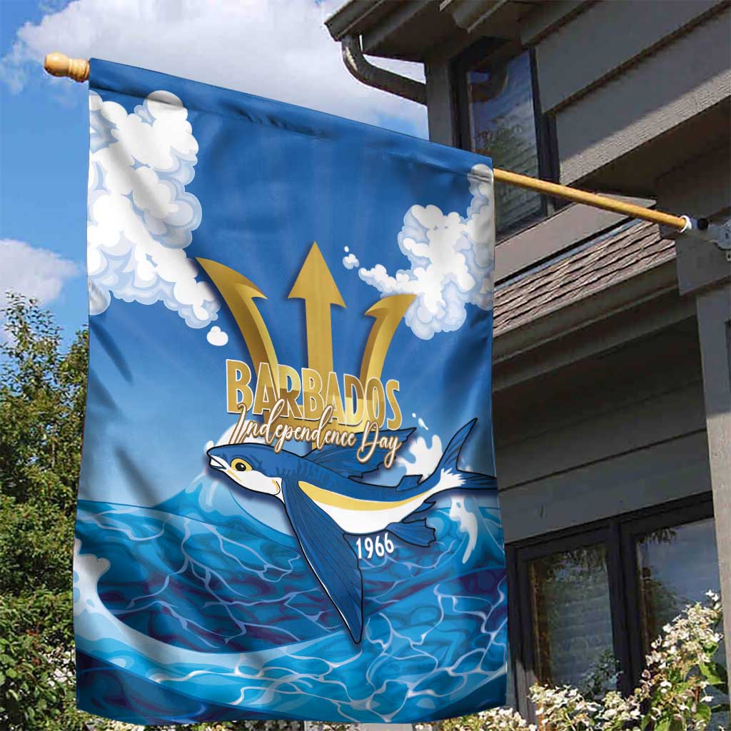 Barbados Independence Day Garden Flag Gold Trident and Flying Fish - Wonder Print Shop