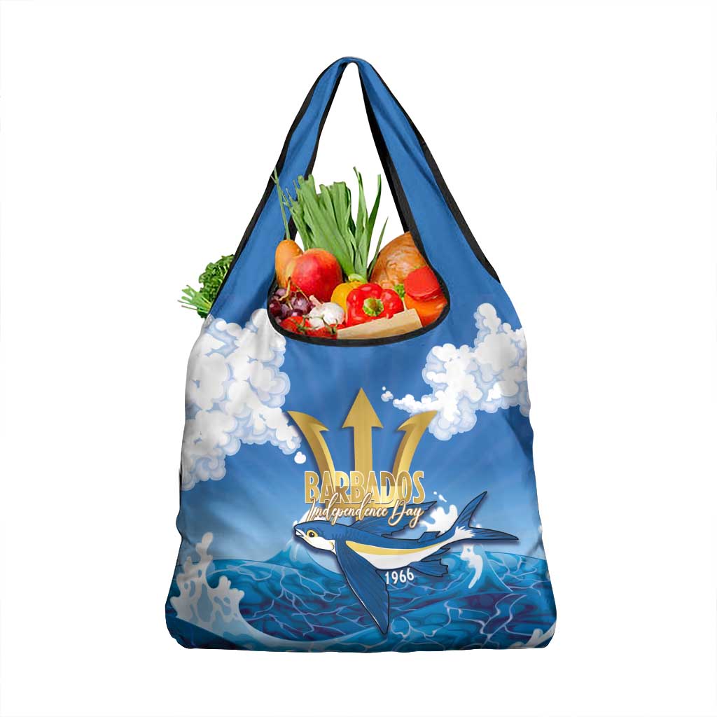 Barbados Independence Day Grocery Bag Gold Trident and Flying Fish - Wonder Print Shop