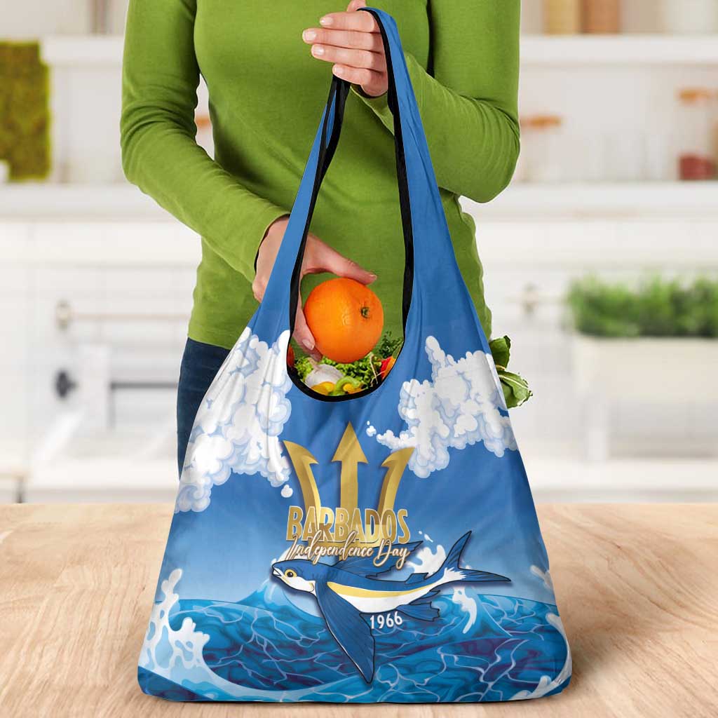 Barbados Independence Day Grocery Bag Gold Trident and Flying Fish - Wonder Print Shop