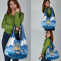 Barbados Independence Day Grocery Bag Gold Trident and Flying Fish - Wonder Print Shop