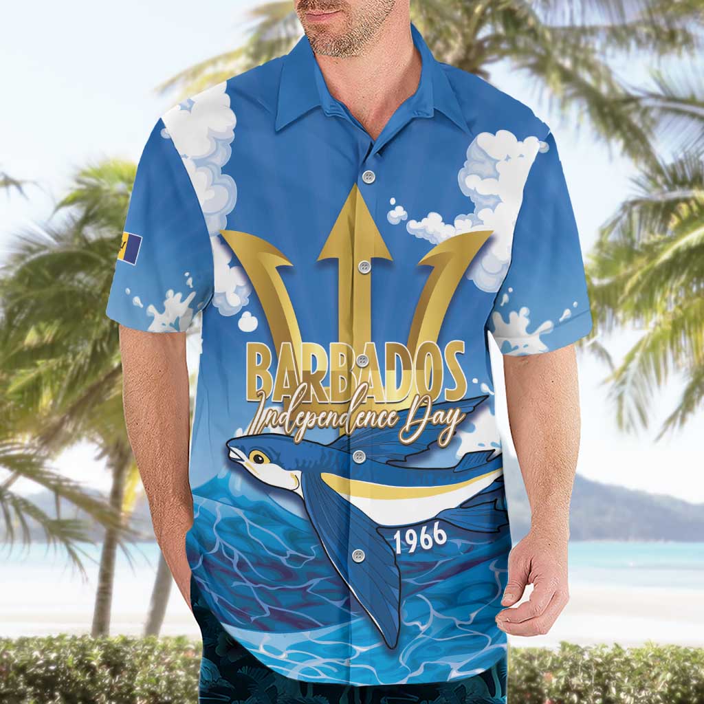 Barbados Independence Day Hawaiian Shirt Gold Trident and Flying Fish - Wonder Print Shop