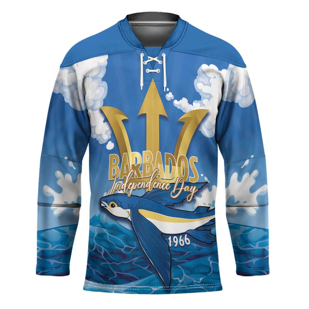 Barbados Independence Day Hockey Jersey Gold Trident and Flying Fish - Wonder Print Shop